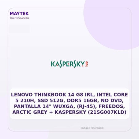 Lenovo Thinkbook 14 G8 IRL, Intel Core 5 210h, SSD 512g, DDR5 16gb, NO DVD, Pantalla 14" Wuxga, (rj-45), Freedos, Arctic Grey