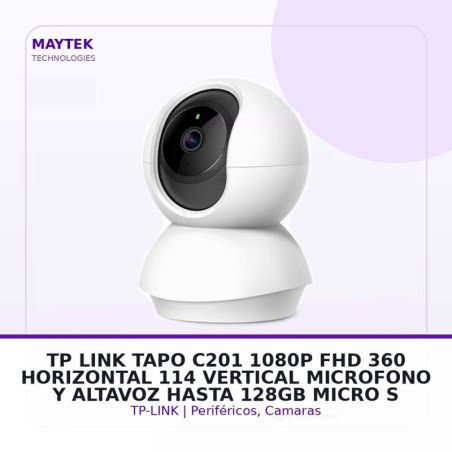 TP-LINK TAPO C201 | 1080P FHD | 360 Horizontal | 114 Vertical | Microfono y Altavoz | Hasta 128GB Micro SD | Deteccion de