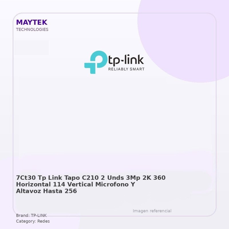 TP-LINK TAPO C210 * 2 UNDS | 3MP 2K | 360 Horizontal | 114 Vertical | Microfono y Altavoz | Hasta 256GB Micro SD | Deteccion de