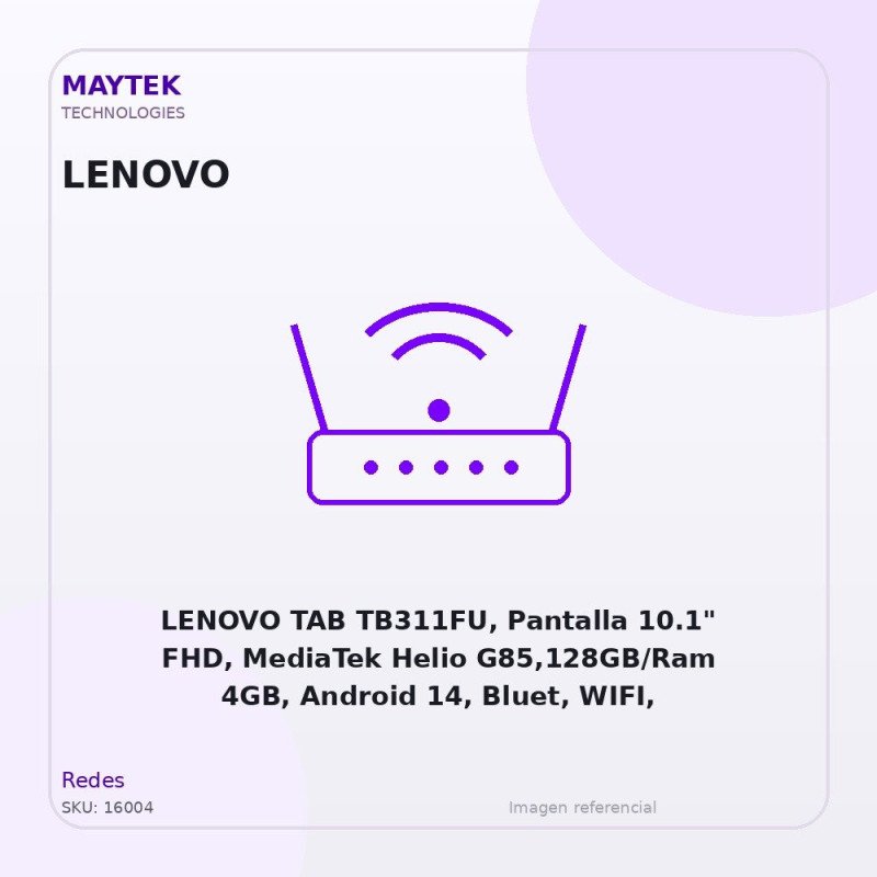 LENOVO TAB TB311FU, Pantalla 10.1" FHD, MediaTek Helio G85,128GB/Ram 4GB, Android 14, Bluet, WIFI, Doble Camara, Luna Grey