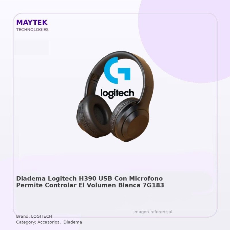 Diadema Logitech H390 | USB | con Microfono | Permite Controlar el Volumen | Blanca
