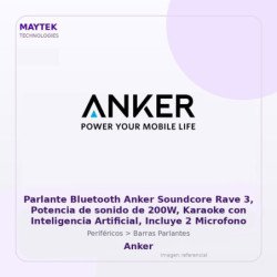 Parlante Bluetooth Anker Soundcore Rave 3, Potencia de sonido de 200W, Karaoke con Inteligencia Artificial, Incluye 2 Microfonos