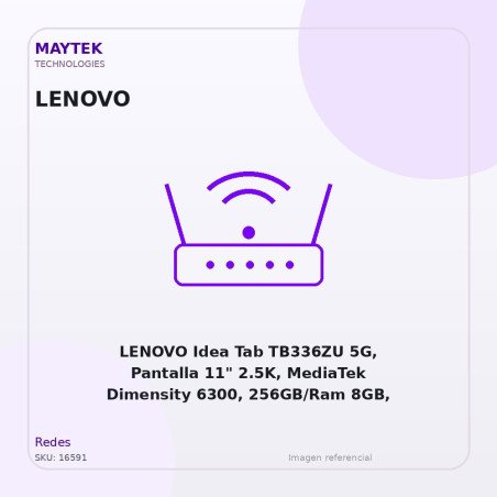 LENOVO Idea Tab TB336ZU 5G, Pantalla 11" 2.5K, MediaTek Dimensity 6300, 256GB/Ram 8GB, Android 16, Bluet/WIFI/5G, Doble Camara