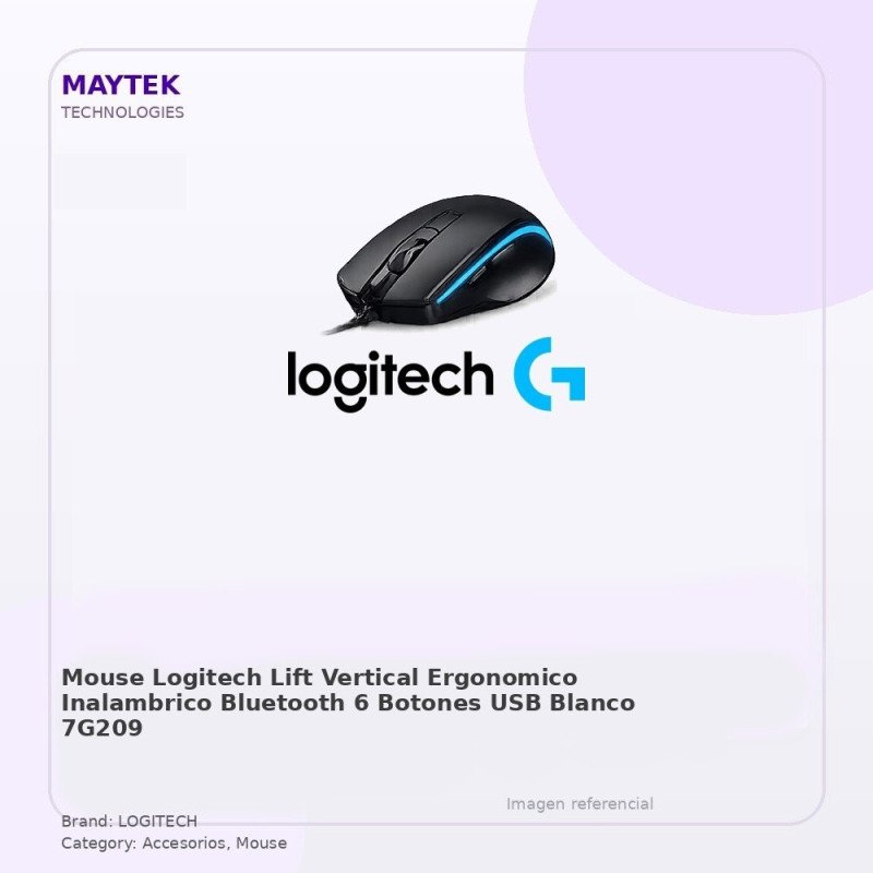 Mouse Logitech LIFT Vertical | Ergonomico | Inalambrico | Bluetooth | 6 Botones | USB | Blanco