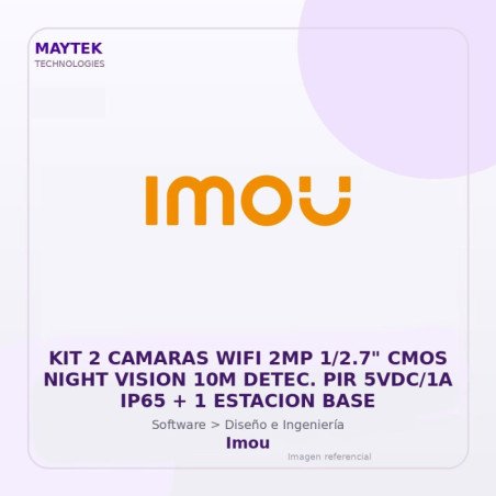 KIT 2 Camaras WIFI 2MP 1/2.7" CMOS Night Vision 10M Detec. PIR 5vdc/1a IP65 + 1 Estacion BASE