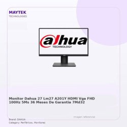 Monitor 27" Retroiluminacion LED 1080p Angulo DE Visión 178°(h)/178°(v) Hdmi/vga