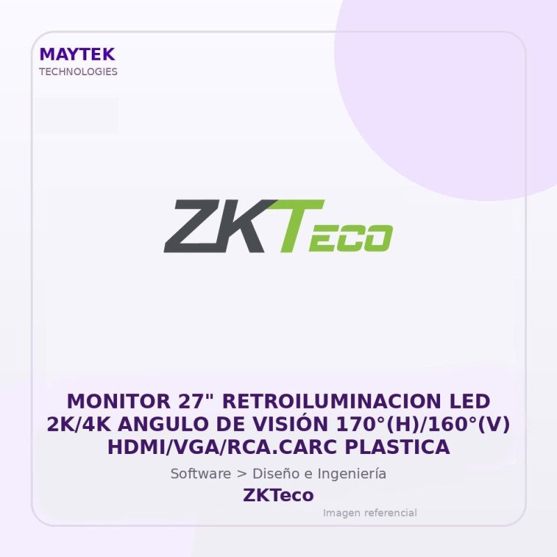 Monitor 27" Retroiluminacion LED 2k/4k Angulo DE Visión 170°(h)/160°(v) Hdmi/vga/rca.carc Plastica