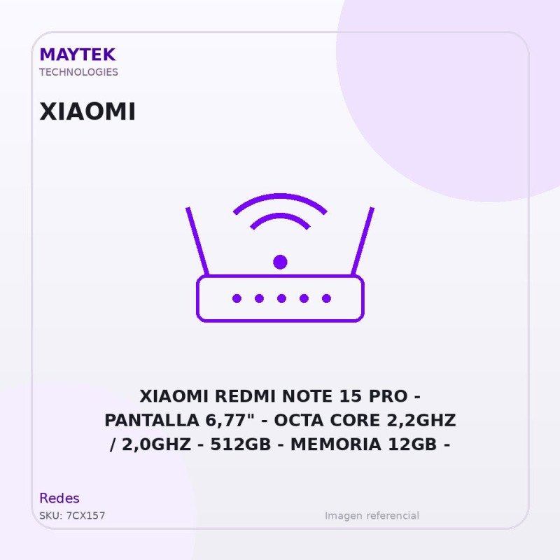Xiaomi Redmi NOTE 15 PRO | Pantalla 6,77" | OCTA CORE 2,2GHZ / 2,0GHZ | 512GB | Memoria 12GB | Triple Camara | Android 15 | DUAL
