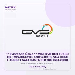 Gvs Security ** Existencia Única ** Mini Dvr 8Ch Turbo Hd Tvi/Ahd/Cvbs 720P@30Fps Vga HDMI 1 Audio 1 Sata Hasta 6Tb (No Incluid