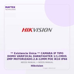 Hikvision ** Existencia Única ** Camara Ip Tipo Domo Varifocal Darkfighter 1/1.Cmos 2Mp Motorizado.2.8-12Mm POE Ik10 Ip66