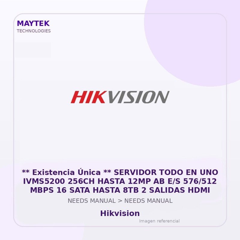 Hikvision ** Existencia Única ** Servidor Todo En Uno Ivms5200 256Ch Hasta 12Mp Ab E/S 576/512 Mbps 16 Sata Hasta 8Tb 2 Salidas