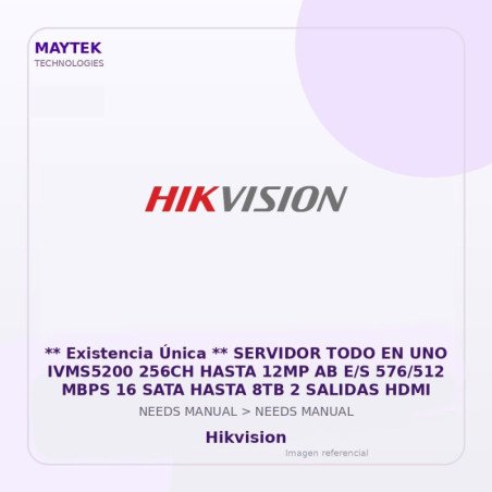 Hikvision ** Existencia Única ** Servidor Todo En Uno Ivms5200 256Ch Hasta 12Mp Ab E/S 576/512 Mbps 16 Sata Hasta 8Tb 2 Salidas