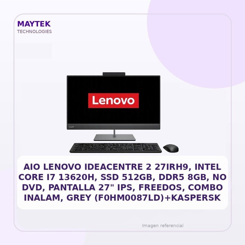 AIO Lenovo Ideacentre 2 27irh9, Intel Core I7 13620h, SSD 512gb, DDR5 8GB, NO DVD, Pantalla 27" IPS, Freedos, Combo Inalam