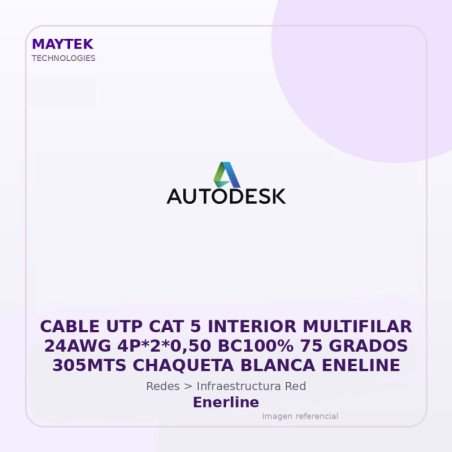 Enerline Cable UTP CAT 5 Interior Multifilar 24AWG 4P*2*0,50 BC100% 75 Grados 305MTS Chaqueta Blanca Eneline