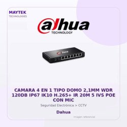 Dahua Camara 4 En 1 Tipo Domo 2,1Mm Wdr 120Db Ip67 Ik10 H.265+ Ir 20M 5 Ivs POE Con Mic