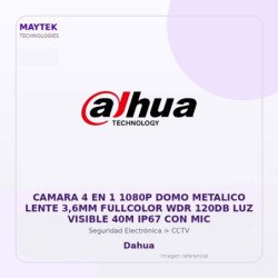 Dahua Camara 4 En 1 1080P Domo Metalico Lente 3,6Mm Fullcolor Wdr 120Db Luz Visible 40M Ip67 Con Mic