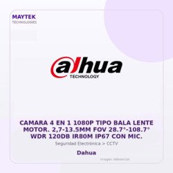 Dahua Camara 4 En 1 1080P Tipo Bala Lente Motor. 2,7-13.5Mm Fov 28.7°-108.7° Wdr 120Db Ir80M Ip67 Con Mic.