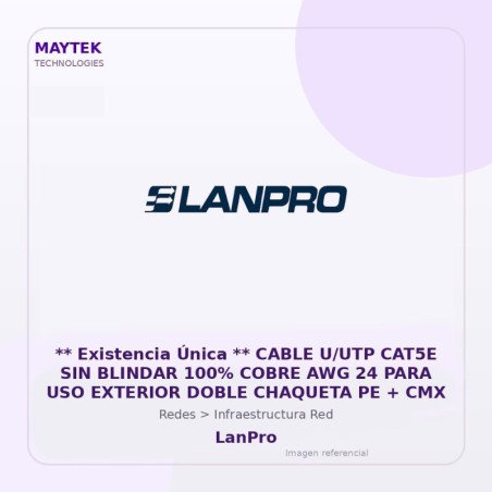 LanPro Cable U/UTP CAT5E SIN Blindar 100% Cobre AWG 24 para USO Exterior Doble Chaqueta PE + CMX
