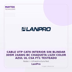 LanPro Cable UTP CAT6 Interior SIN Blindar 305M 24AWG BC Chaqueta LSZH Color AZUL UL CSA FT1 Testeado