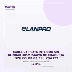 LanPro Cable UTP CAT6 Interior SIN Blindar 305M 24AWG BC Chaqueta LSZH Color GRIS UL CSA FT1