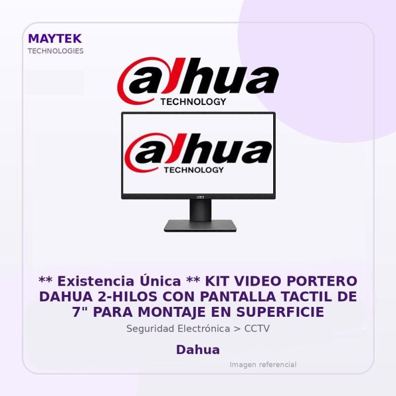 Dahua ** Existencia Única ** Kit Video Portero Dahua 2-Hilos Con Pantalla Tactil De 7" Para Montaje En Superficie