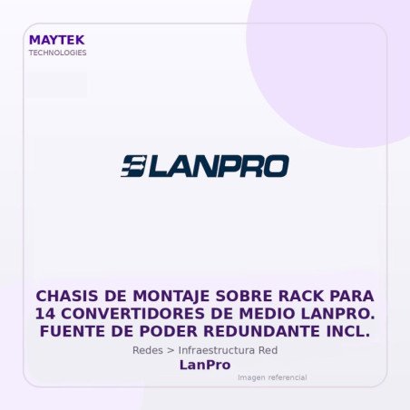 LanPro Chasis de Montaje Sobre RACK para 14 Convertidores de Medio Lanpro. Fuente de Poder Redundante INCL.