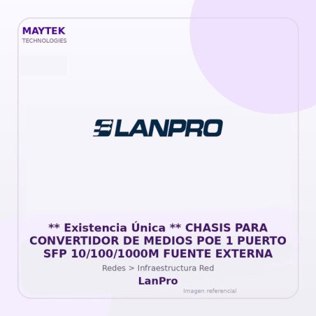 LanPro Chasis para Convertidor de Medios POE 1 Puerto SFP 10/100/1000M Fuente Externa