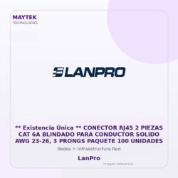 LanPro Conector RJ45 2 Piezas CAT 6A Blindado para Conductor Solido AWG 23-26, 3 Prongs Paquete 100 Unidades