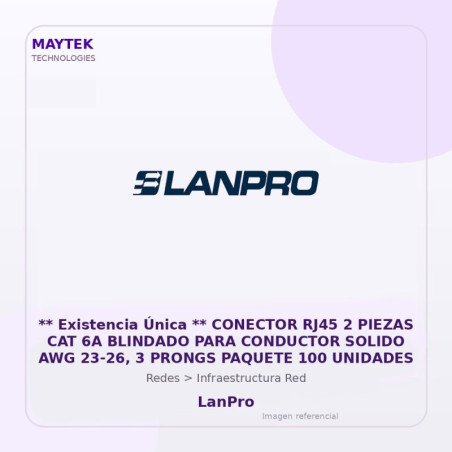 LanPro Conector RJ45 2 Piezas CAT 6A Blindado para Conductor Solido AWG 23-26, 3 Prongs Paquete 100 Unidades
