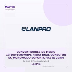 LanPro Convertidores de Medio 10/100/1000MBPS Fibra DUAL Conector SC Monomodo Soporta Hasta 20KM