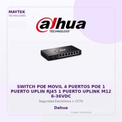 Dahua Switch POE Movil 4 Puertos POE 1 Puerto Uplin Rj45 1 Puerto Uplink M12 6-36Vdc