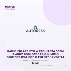 Tenda Radio Enlace PTO a PTO Hasta 500M 2.4GHZ 8DBI 802.11B/G/N MIMO 300MBPS IP64 POE O Fuente 12VDC/1A